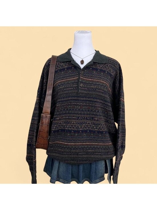 American Vintage Other - 80s colorful striped quirky boho indie grandpa wool polo sweater